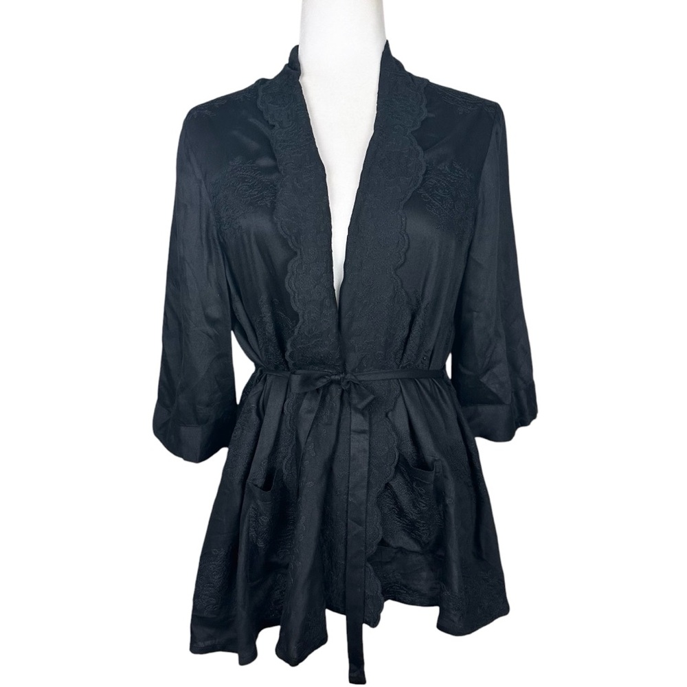 The Kooples Embroidered Short Sleeve Black Kimono
